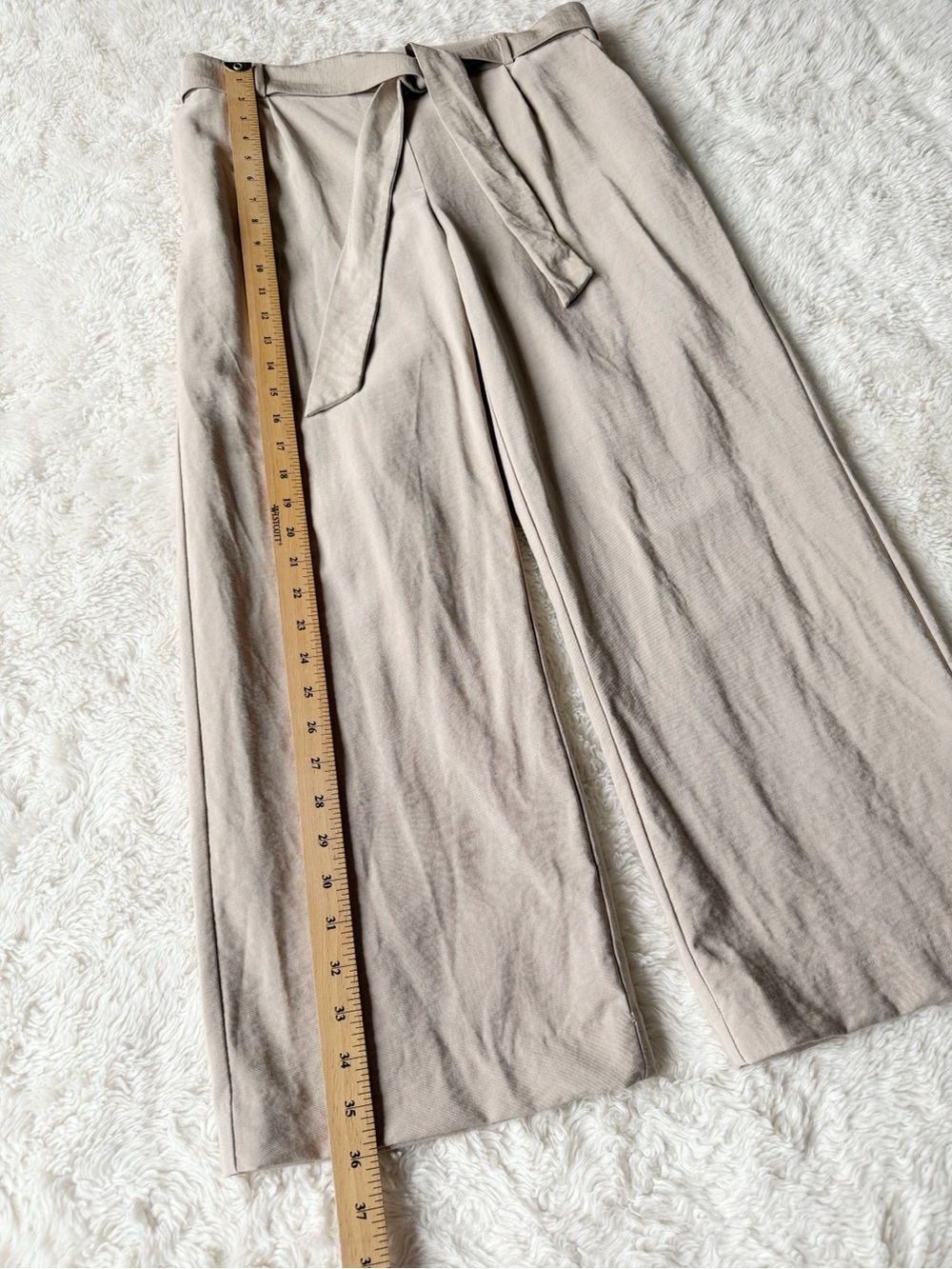 Loft Woman Cream High Rise Wide Leg Tie Front Flowy Pants MEDIUM Classic Preppy - Picture 4 of 8